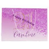 Grand Sac Cadeau Pretty Falling Pink Glitter 21st Birthday (Dos)