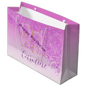 Grand Sac Cadeau Pretty Falling Pink Glitter 21st Birthday (Devant Angle)
