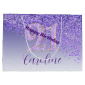 Grand Sac Cadeau Pretty Falling Purple Glitter 21st Birthday (Dos)