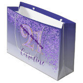 Grand Sac Cadeau Pretty Falling Purple Glitter 21st Birthday (Devant Angle)
