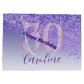 Grand Sac Cadeau Pretty Falling Purple Glitter 30th Birthday (Dos)