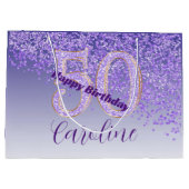 Grand Sac Cadeau Pretty Falling Purple Glitter 50th Birthday (Dos)