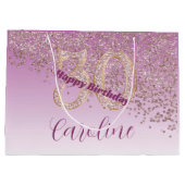 Grand Sac Cadeau Pretty Falling Rose Gold Glitter 30th Birthday (Dos)