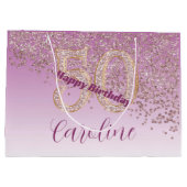 Grand Sac Cadeau Pretty Falling Rose Gold Glitter 50th Birthday (Dos)