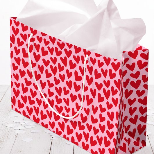 Grand Sac Cadeau Pretty Love Heart Pattern Pink Red Valentine