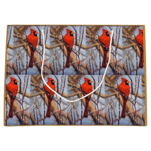 Grand Sac Cadeau Pretty Red Cardinal Bird Perched on Branch (Devant)