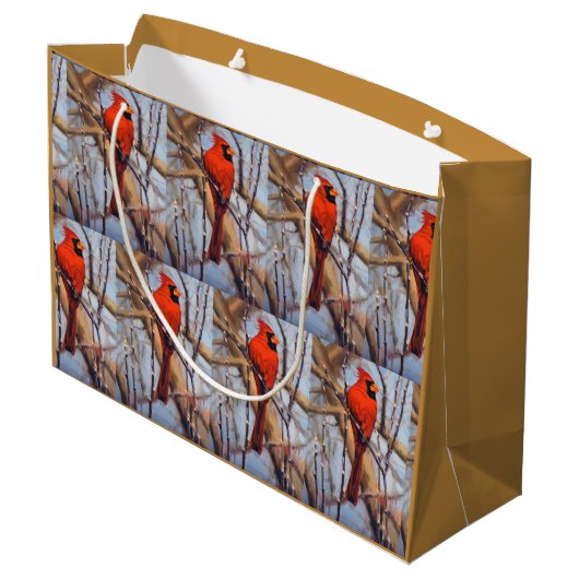 Grand Sac Cadeau Pretty Red Cardinal Bird Perched on Branch (Dos Angle)