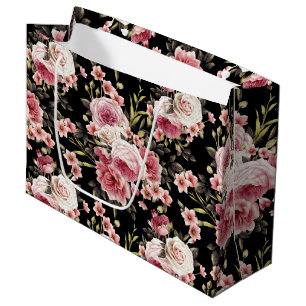 Grand Sac Cadeau Profusion de rose de rose - arrière - plan noir