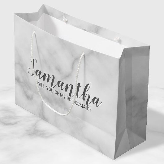 Grand Sac Cadeau Proposition Bridesmaid | Élégant script en marbre