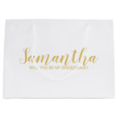 Grand Sac Cadeau Proposition Bridesmaid | Or de script moderne (Devant)