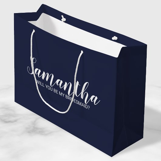 Grand Sac Cadeau Proposition Bridesmaid | Script moderne bleu marin
