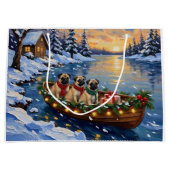 Grand Sac Cadeau Pug Christmas Boat Holiday (Devant)