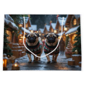 Grand Sac Cadeau Pug Dogs Christmas Snow Holiday (Devant)