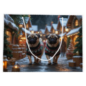 Grand Sac Cadeau Pug Dogs Christmas Snow Holiday (Dos)