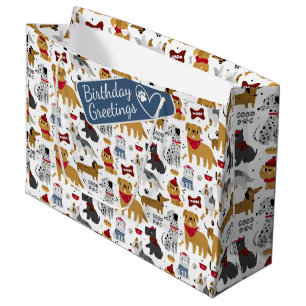 Grand Sac Cadeau Puppy reproduit un Motif de dessin avec un message