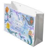 Grand Sac Cadeau Purmaid chat sirène aquarelle fille anniversaire (Devant Angle)