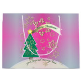 Grand Sac Cadeau Purple et SnowyBronze"Joyeux Noël" (Devant)