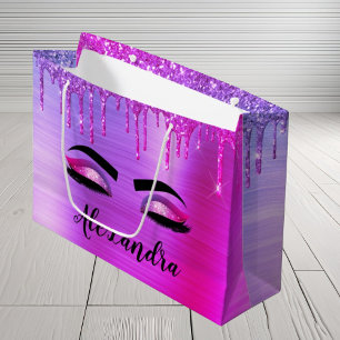Grand Sac Cadeau Purple Glitter Sparkle Eyelashes Monogram