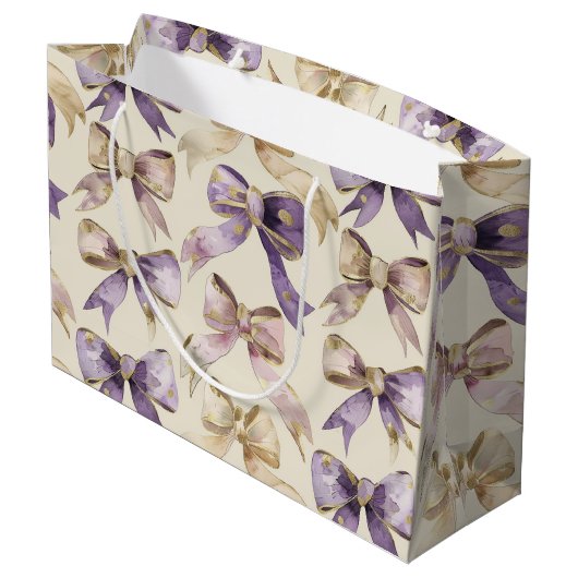 Grand Sac Cadeau Purple Gold Bows Anniversaire (Dos Angle)