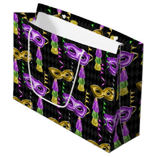 GRAND SAC CADEAU PURPLE GOLD GREEN MARDI GRAS MASKS