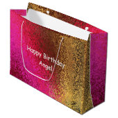 Grand Sac Cadeau Purple & Gold Shade Joyeux Anniversaire Nom (Devant Angle)