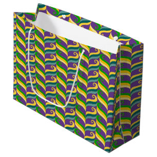 GRAND SAC CADEAU PURPLE OR VERT MARDI GRAS SWIRLS