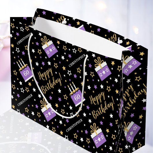 Grand Sac Cadeau Quel Âge Joyeux Anniversaire Gâteau Violet Noir
