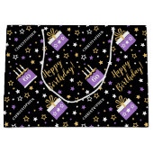 Grand Sac Cadeau Quel Âge Joyeux Anniversaire Gâteau Violet Noir (Devant)