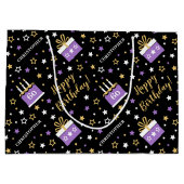 Grand Sac Cadeau Quel Âge Joyeux Anniversaire Gâteau Violet Noir (Dos)