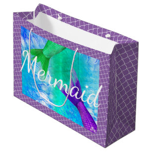 Grand Sac Cadeau Queues et échelles vertes et pourpres de sirène