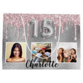 Grand Sac Cadeau Quinceanera argent brush parties scintillant photo (Dos)