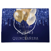 Grand Sac Cadeau Quinceanera marine bleu or parties scintillant gou (Devant)