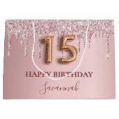 Grand Sac Cadeau Quinceanera parties scintillant rose pâle gouttes  (Devant)