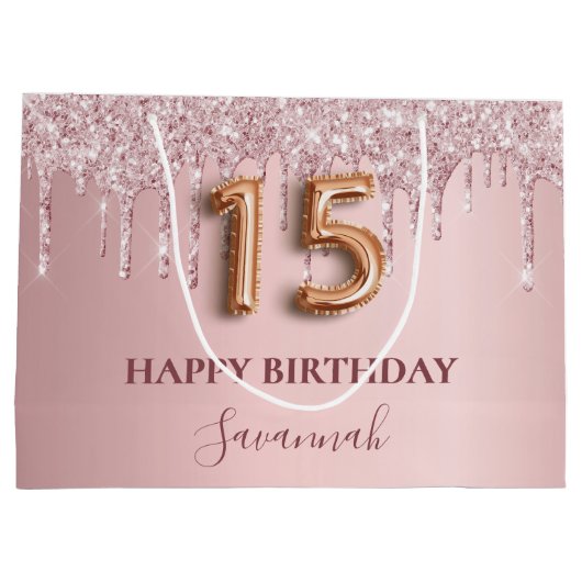 Grand Sac Cadeau Quinceanera parties scintillant rose pâle gouttes (Dos)