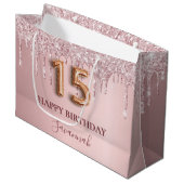Grand Sac Cadeau Quinceanera parties scintillant rose pâle gouttes  (Devant Angle)