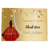 Grand Sac Cadeau Quinceanera rouge or étoiles robe tiare (Dos)
