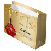 Grand Sac Cadeau Quinceanera rouge or étoiles robe tiare (Devant Angle)