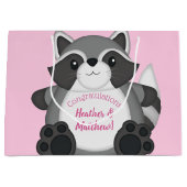Grand Sac Cadeau Raccoon Baby shower rose (Devant)