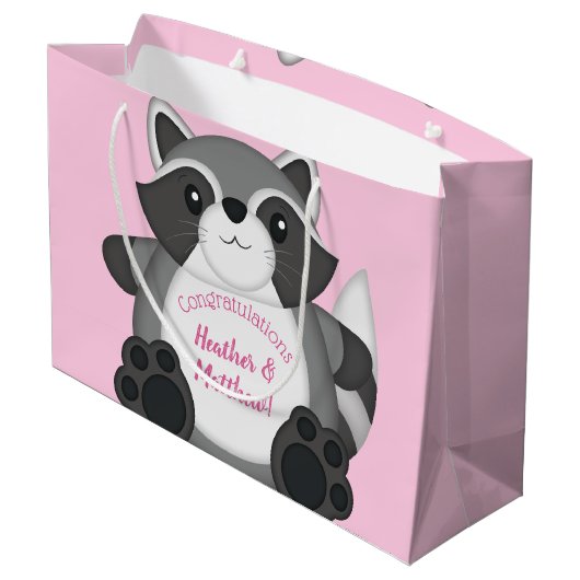 Grand Sac Cadeau Raccoon Baby shower rose (Dos Angle)