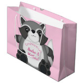 Grand Sac Cadeau Raccoon Baby shower rose (Devant Angle)