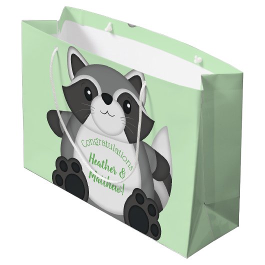 Grand Sac Cadeau Raccoon Baby shower vert (Dos Angle)