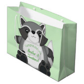 Grand Sac Cadeau Raccoon Baby shower vert (Devant Angle)