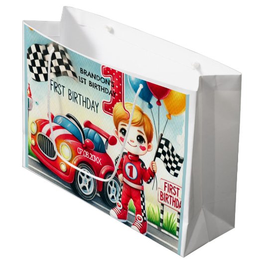 Grand Sac Cadeau Racing Car Boy 1er anniversaire (Devant Angle)