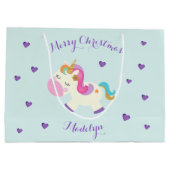 Grand Sac Cadeau Rainbow Unicorn Noël Parties scintillant Aqua (Dos)