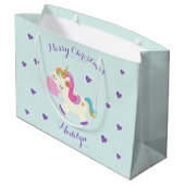 Grand Sac Cadeau Rainbow Unicorn Noël Parties scintillant Aqua (Dos Angle)
