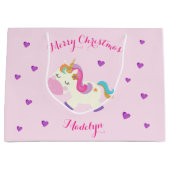 Grand Sac Cadeau Rainbow Unicorn Noël Parties scintillant rose (Devant)