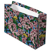 Grand Sac Cadeau Rameaux bleus dans le cerisier en fleurs sur le bl (Devant Angle)