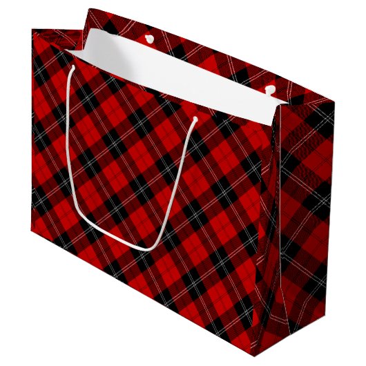 Grand Sac Cadeau Ramsay tartan rouge noir plaid (Devant Angle)