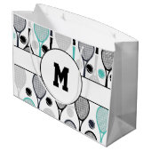 Grand Sac Cadeau Raquettes de tennis Monogramme initial Green Black (Dos Angle)