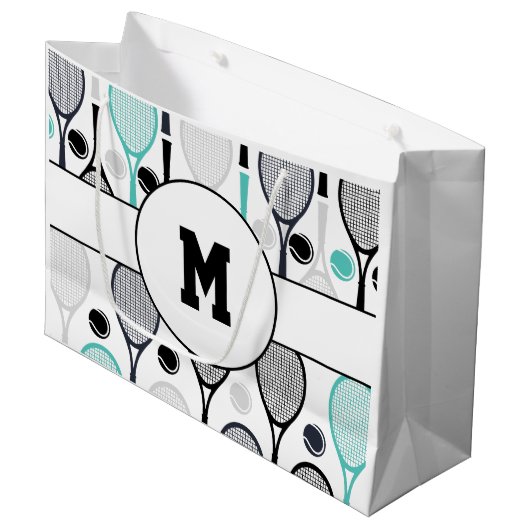 Grand Sac Cadeau Raquettes de tennis Monogramme initial Green Black (Devant Angle)